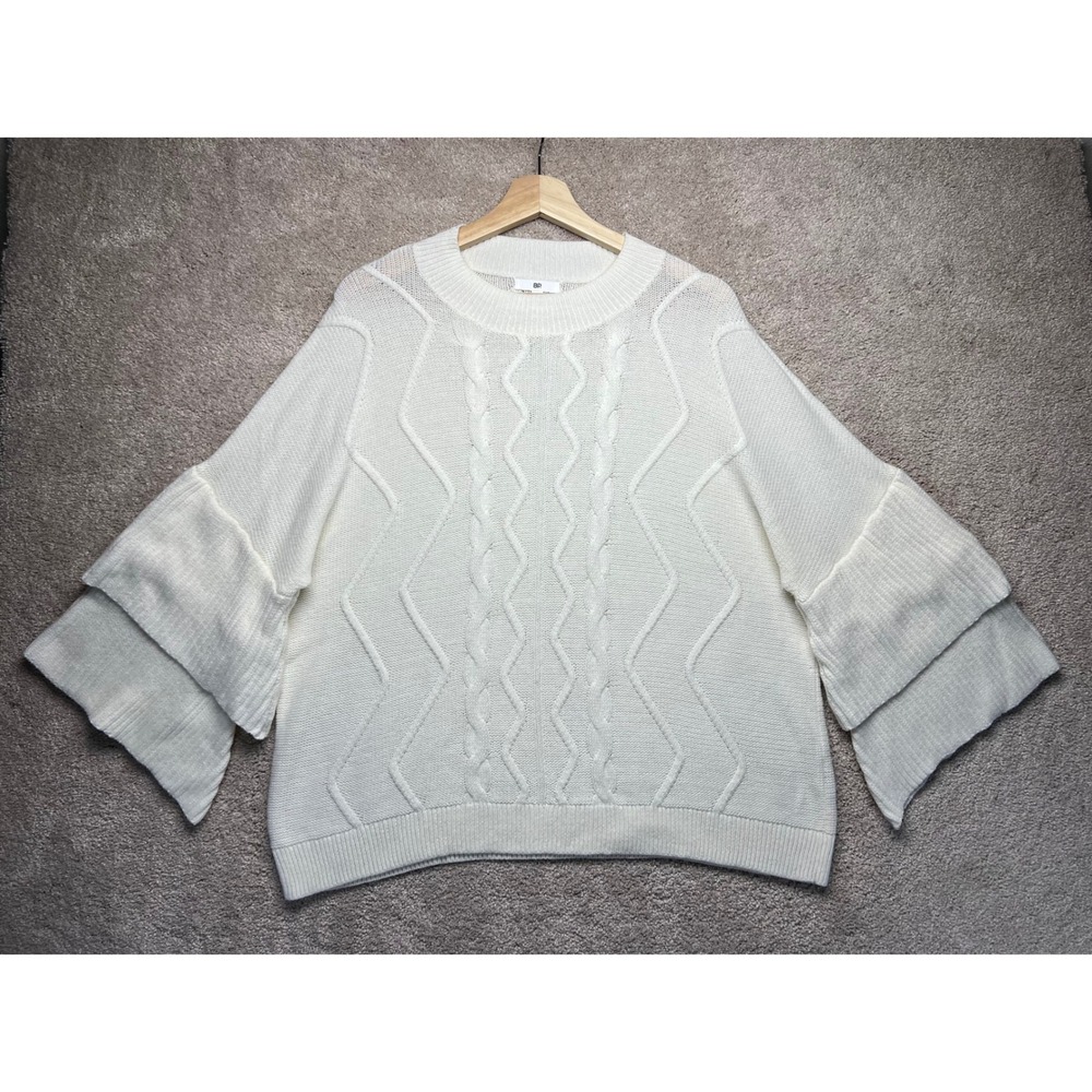 BP Cable Knit Tiered Bell Sleeve Sweater Women's XXL Cream White Cozy Coastal